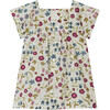 Pais Short Folded Cuff Sleeve Floral Print Smocked Dress, Ecru - Dresses - 2