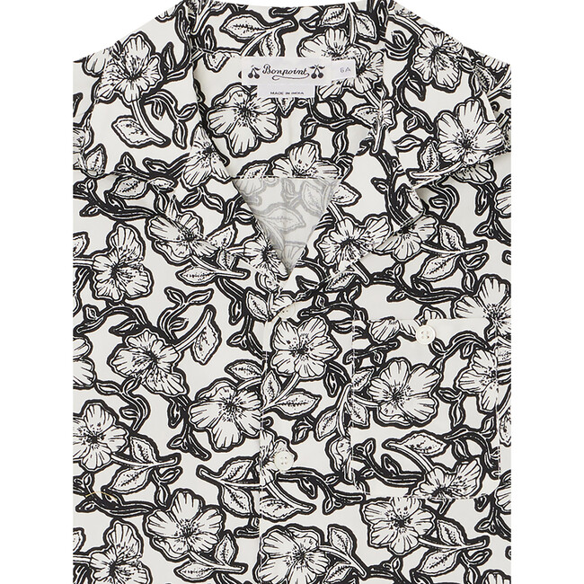 Steve Cuban Colar Short Sleeve Print Shirt, Black Flowers - Shirts - 3