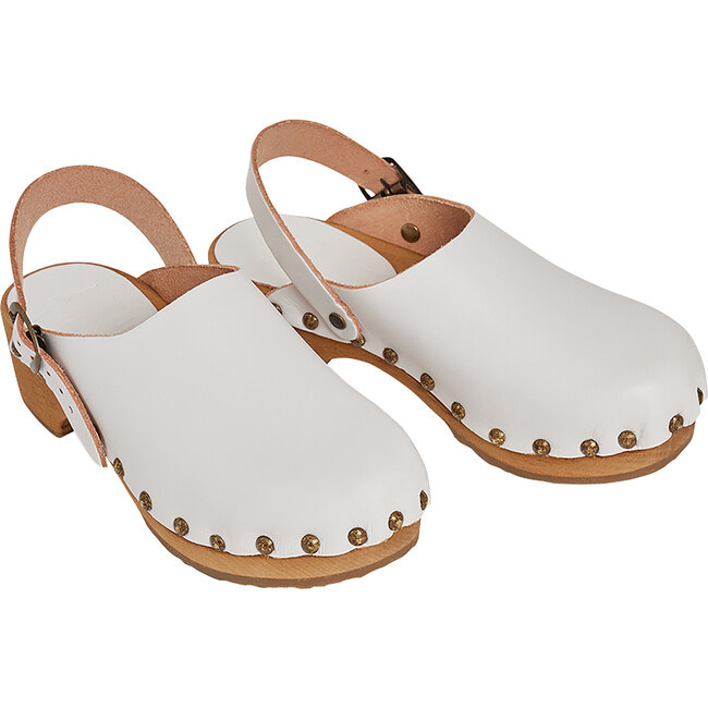 Studded Leather Round Toe Clogs, Milk White - Dress Shoes - 2