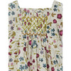 Pais Short Folded Cuff Sleeve Floral Print Smocked Dress, Ecru - Dresses - 3