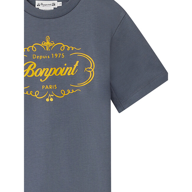 Thibald Crew Neck Short Sleeve Silkscreen Print T-Shirt, Blue Grey - Tees - 3