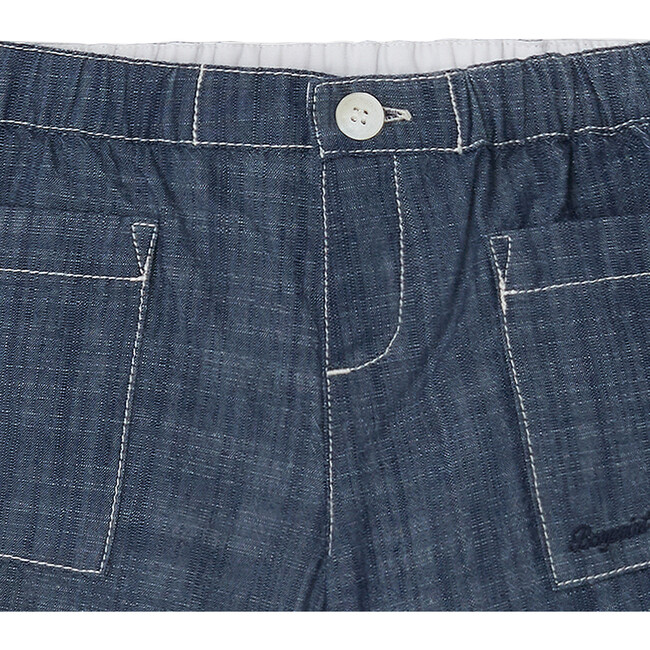 Nateo Straight Cut Chambray Shorts, Blue - Shorts - 3