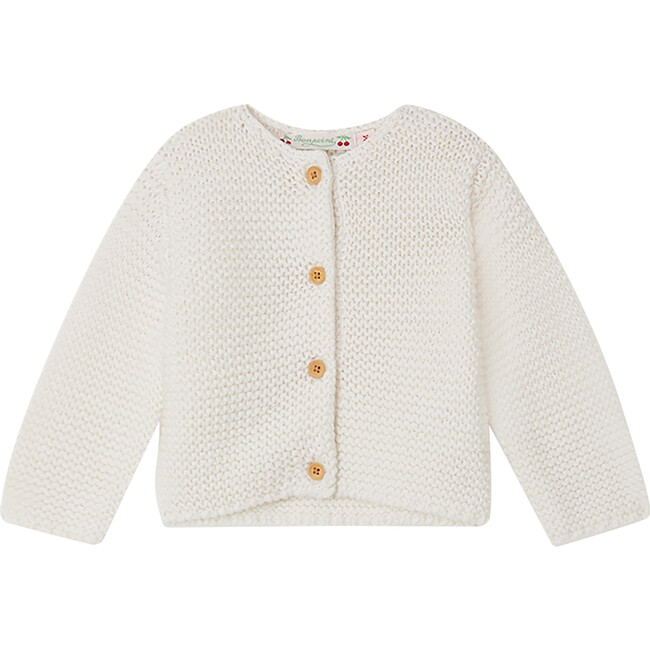 Coco Knit Crew Neck Dropped Shoulders Cardigan, White