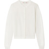 Clarisse Scalloped Neck Straight Cut Ribbed Cardigan, White - Cardigans - 1 - thumbnail