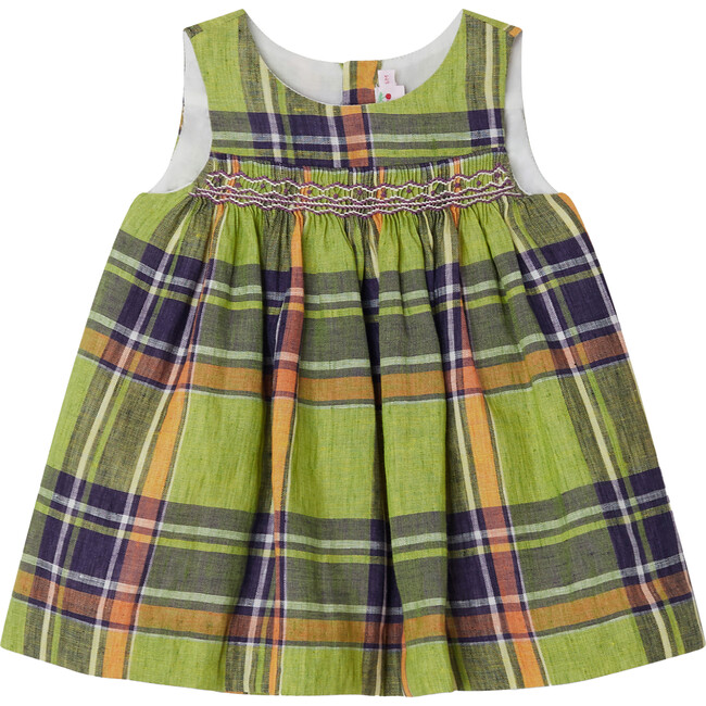 Clothi Round Collar Sleeveless Plaid Dress, Grass