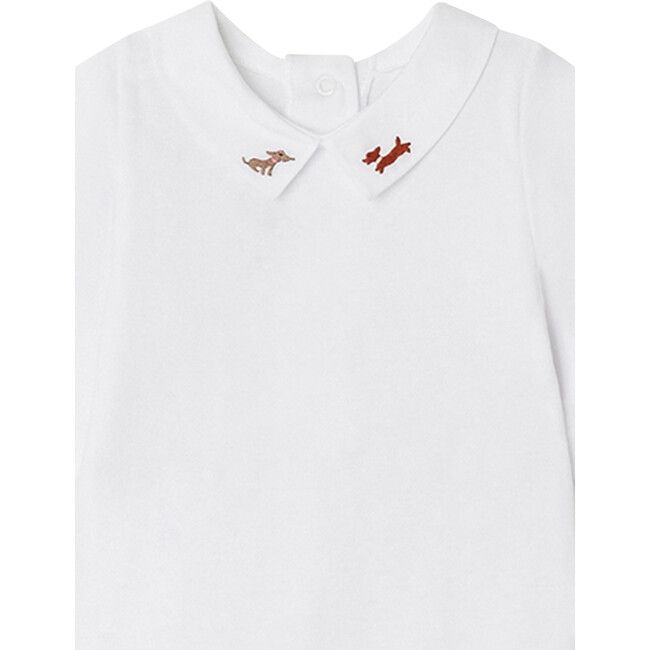 Juillet 2-Dogs Embroidered Shirt Collar Onesie, White - Bodysuits - 3