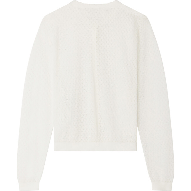 Clarisse Scalloped Neck Straight Cut Ribbed Cardigan, White - Cardigans - 2