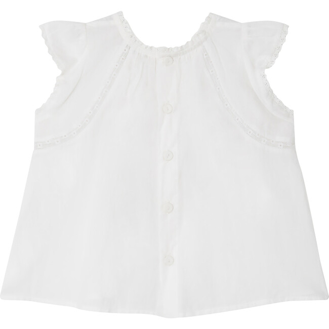 Cicily Friled Short Sleeve Flared Cut Blouse, Milk White - Blouses - 2
