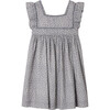 Cassiopee Floral Print Square Neck Ruffled Sleeve Dress, Blue Grey - Dresses - 1 - thumbnail