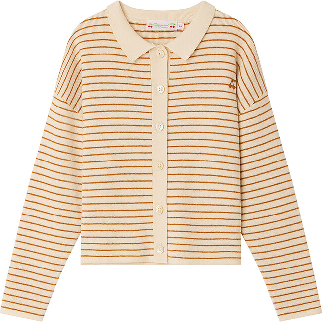 Cecile Bonpoint Cherries Embroidered Striped Cardigan, Honey - Cardigans - 1