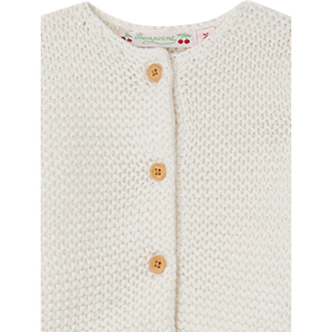 Coco Knit Crew Neck Dropped Shoulders Cardigan, White - Cardigans - 3
