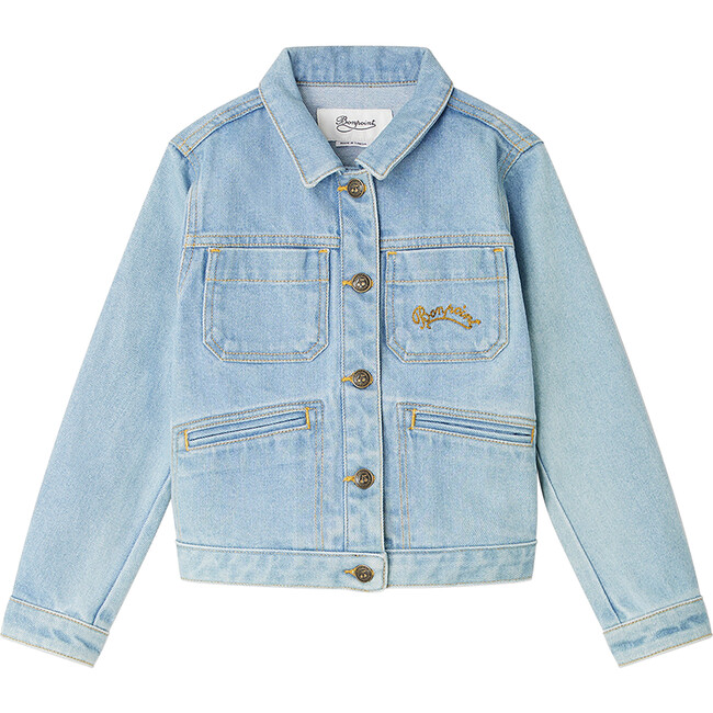 Cassidy Cherry-Engraved Button Embroidered Jacket, Light Jeans