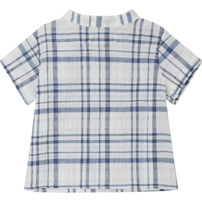 Cesari Tunisian Collar Short Sleeves Checkered Shirt, Blue - Shirts - 2