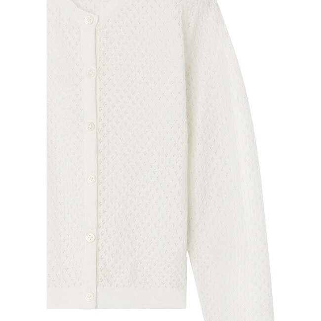 Clarisse Scalloped Neck Straight Cut Ribbed Cardigan, White - Cardigans - 3