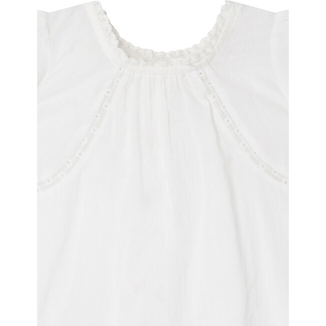 Cicily Friled Short Sleeve Flared Cut Blouse, Milk White - Blouses - 3