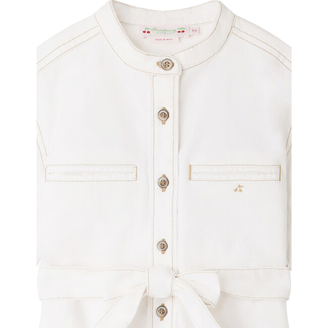 Christa Straight Belted Cut Above-Knee Dress, Milk White - Dresses - 3