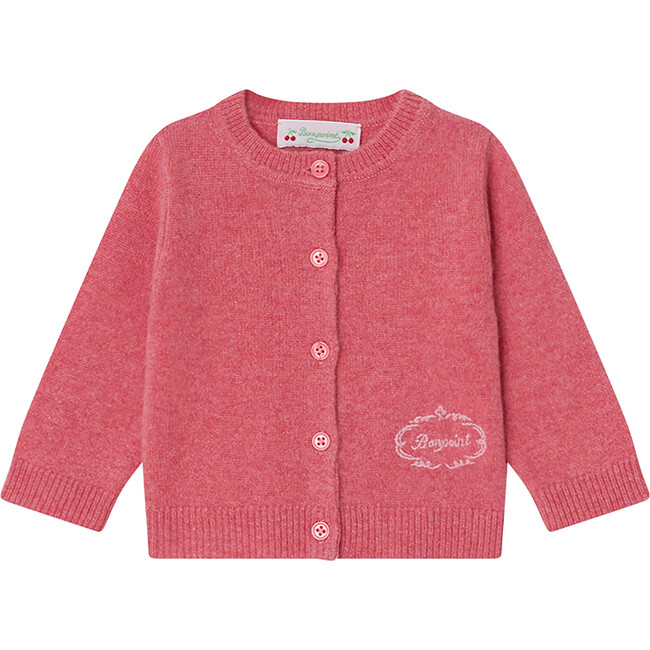 Cala Ribbed Crew Neck Straight Cut Cardigan, Raspberry