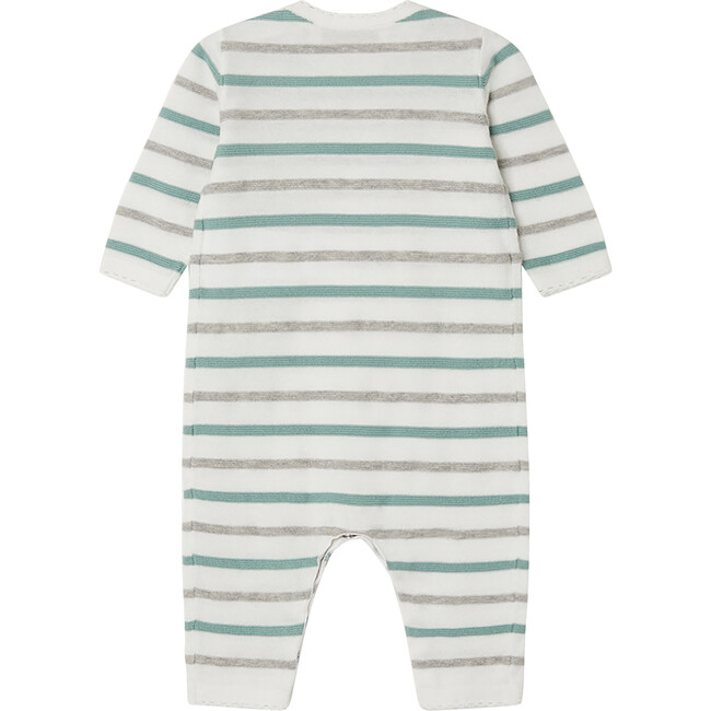 Carl Crew Neck Picot Trim Striped Jumpsuit, Lagoon Blue - Onesies - 2