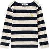 Baudelaire Wide Neck Long Sleeve Striped T-Shirt, Navy - Tees - 1 - thumbnail