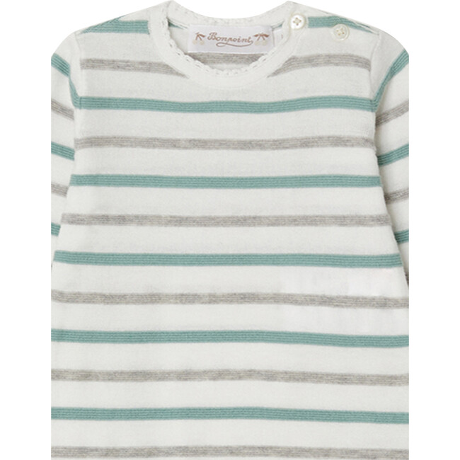 Carl Crew Neck Picot Trim Striped Jumpsuit, Lagoon Blue - Onesies - 3