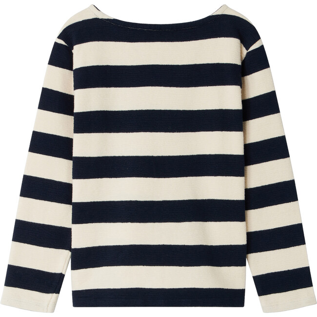 Baudelaire Wide Neck Long Sleeve Striped T-Shirt, Navy - Tees - 2