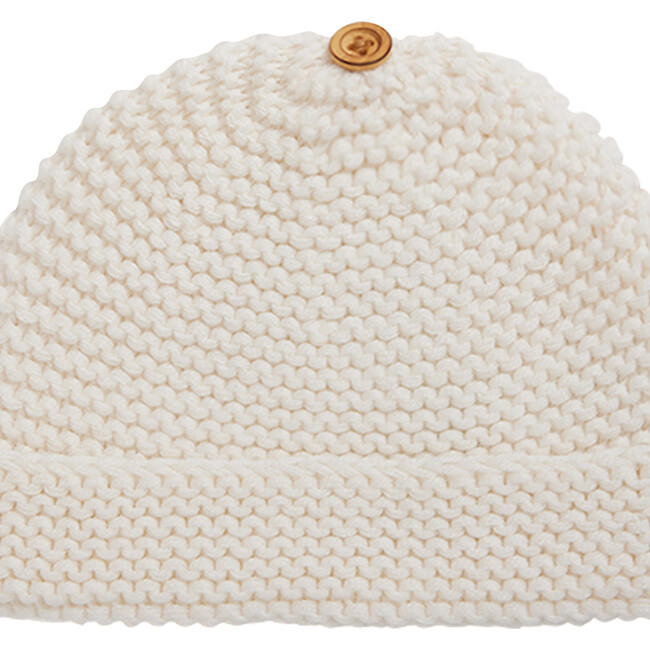 Barbo Woodden Button Cuffed Beanie, White - Hats - 2