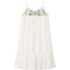 Anya Poplin Contrast Button Floral Embroidered Dress, Milk White - Dresses - 1 - thumbnail