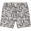 Ariel Straight Cut Print Swim Shorts, Black Flowers - Swim Trunks - 1 - thumbnail