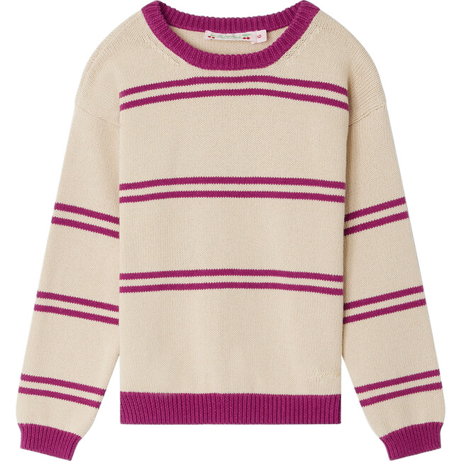 Anumati Crew Neck Long Sleeves Striped Sweater, Purple