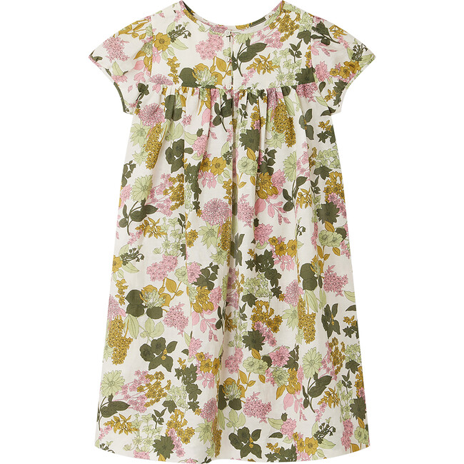 Arletty Crew Neck Short Sleeve Print Dress, Ecru Flowers - Dresses - 2