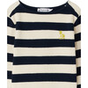Baudelaire Wide Neck Long Sleeve Striped T-Shirt, Navy - Tees - 3
