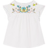 Althea Short Sleeve Hand-Embroidered Blouse, Milk White - Blouses - 1 - thumbnail