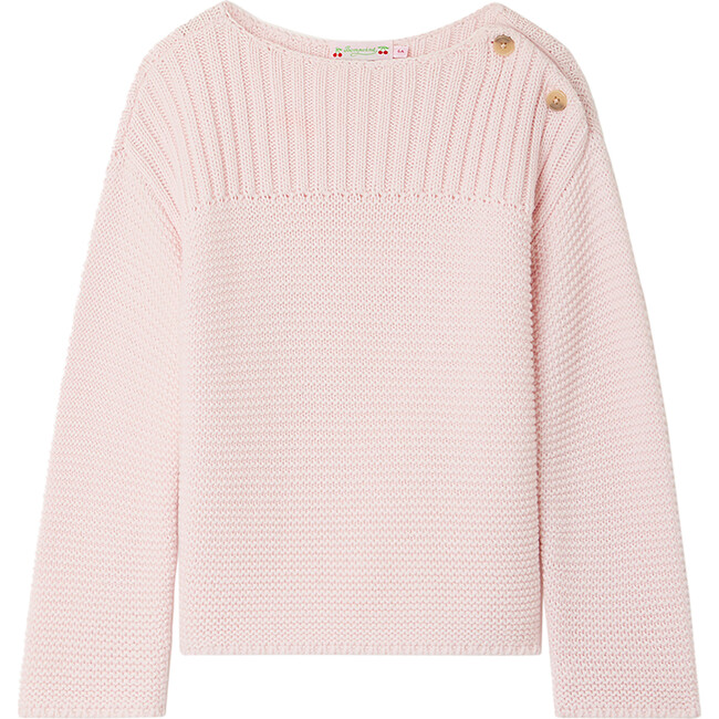 Amiral Boat Neck Long Sleeve Straight Cut Sweater, Pink