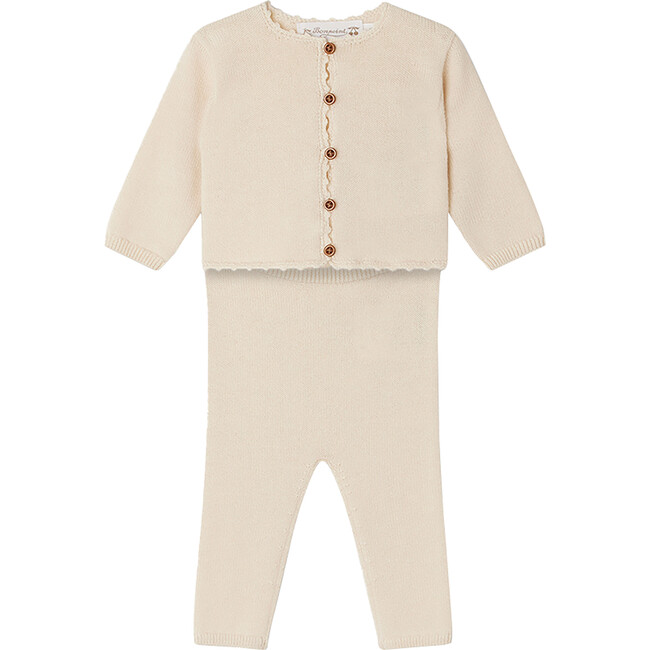 Angelou Buttoned Cardigan And Straight Pants Set, Ecru