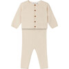 Angelou Buttoned Cardigan And Straight Pants Set, Ecru - Mixed Apparel Set - 1 - thumbnail