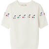 Alphonza Short Sleeve Geometric Knit Cherry Sweater, White - Sweaters - 1 - thumbnail