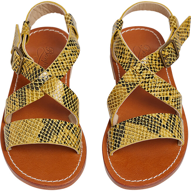 Caina Cross-Over Strap Reptile Print Sandals, Acid Yellow - Sandals - 3
