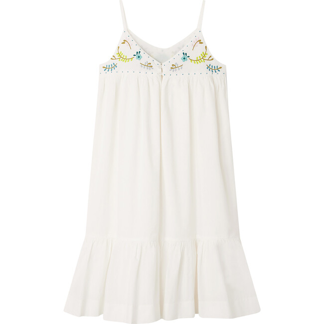 Anya Poplin Contrast Button Floral Embroidered Dress, Milk White - Dresses - 2