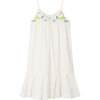 Anya Poplin Contrast Button Floral Embroidered Dress, Milk White - Dresses - 2