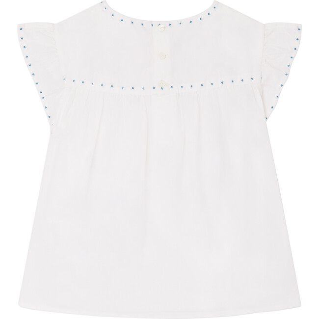 Althea Short Sleeve Hand-Embroidered Blouse, Milk White - Blouses - 2