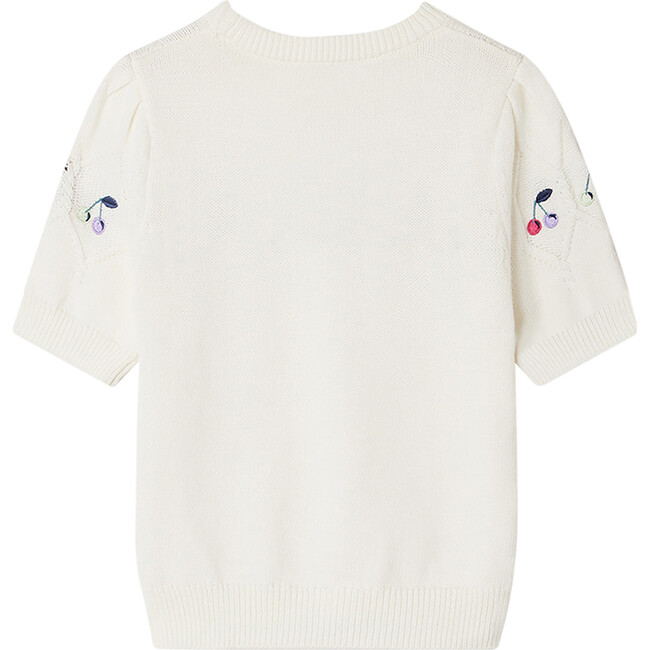 Alphonza Short Sleeve Geometric Knit Cherry Sweater, White - Sweaters - 2