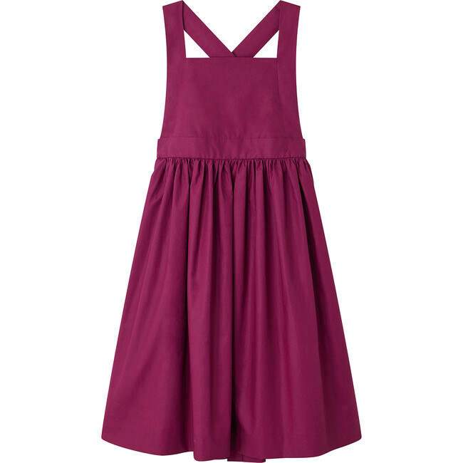 Gladys Vintage Pinafore Wide Cross-Over Back Straps Dress, Purple - Dresses - 1