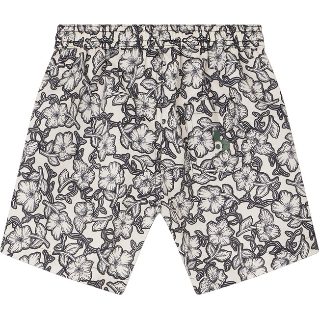 Ariel Straight Cut Print Swim Shorts, Black Flowers - Swim Trunks - 2