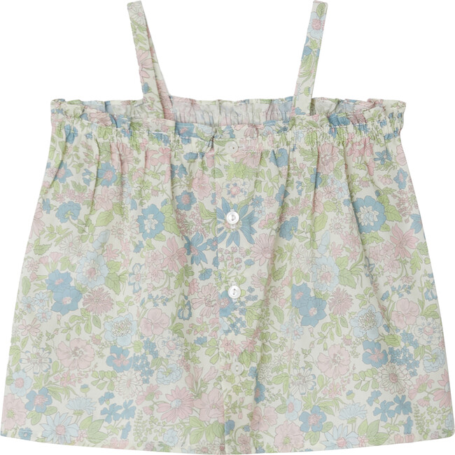 Apo Liberty Print Flared Cut Thin Strap Blouse, Pink Flowers - Blouses - 2