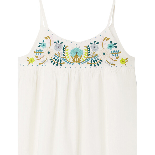 Anya Poplin Contrast Button Floral Embroidered Dress, Milk White - Dresses - 3