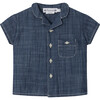 Gerald Rounded Notched Collar Short Sleeve Chambray Shirt, Blue - Shirts - 1 - thumbnail