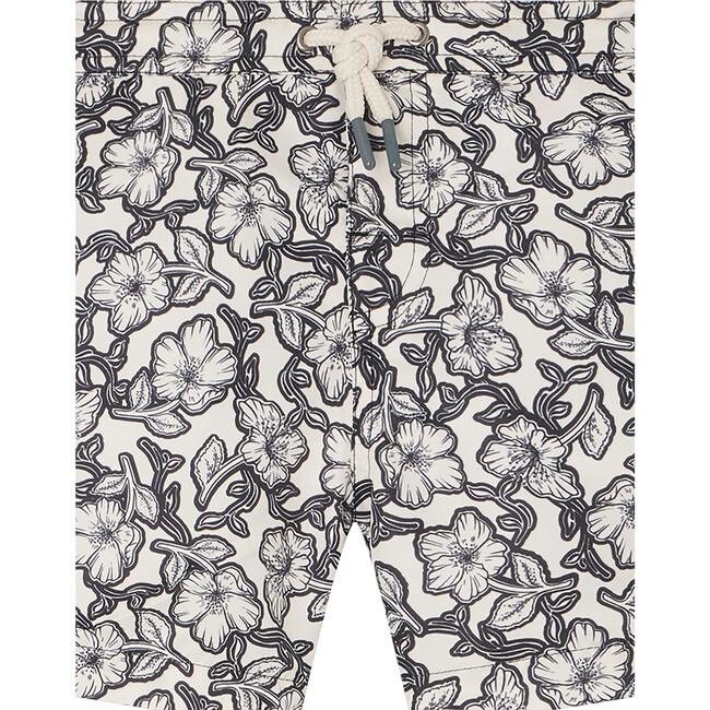 Ariel Straight Cut Print Swim Shorts, Black Flowers - Swim Trunks - 3