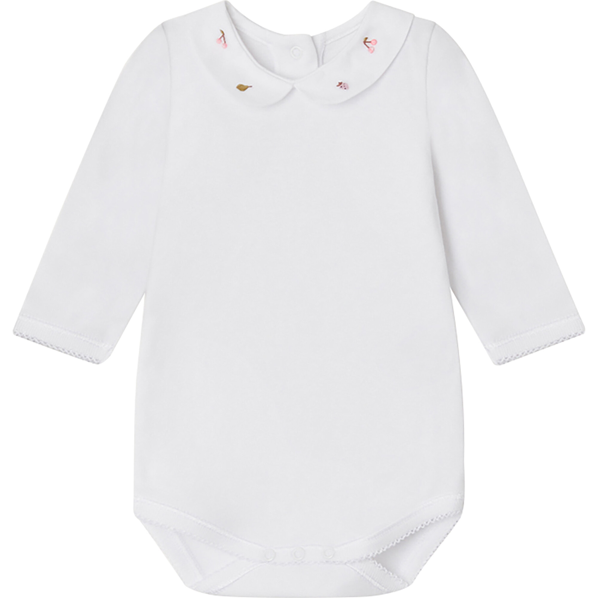 Cygne Peter Pan Collar Long Sleeve Onesie, White - Bodysuits - 1