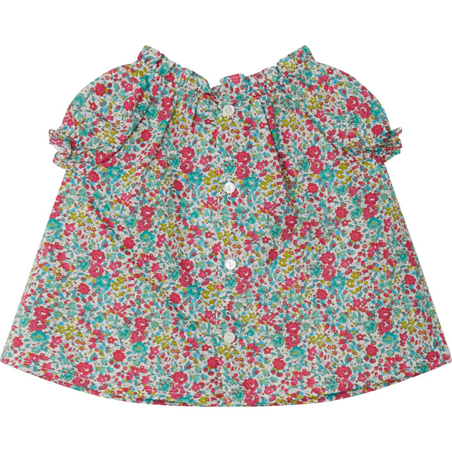 Grace Liberty Floral Print Ruffled Short Sleeve Blouse, Mint - Blouses - 2