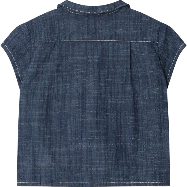 Gerald Rounded Notched Collar Short Sleeve Chambray Shirt, Blue - Shirts - 2